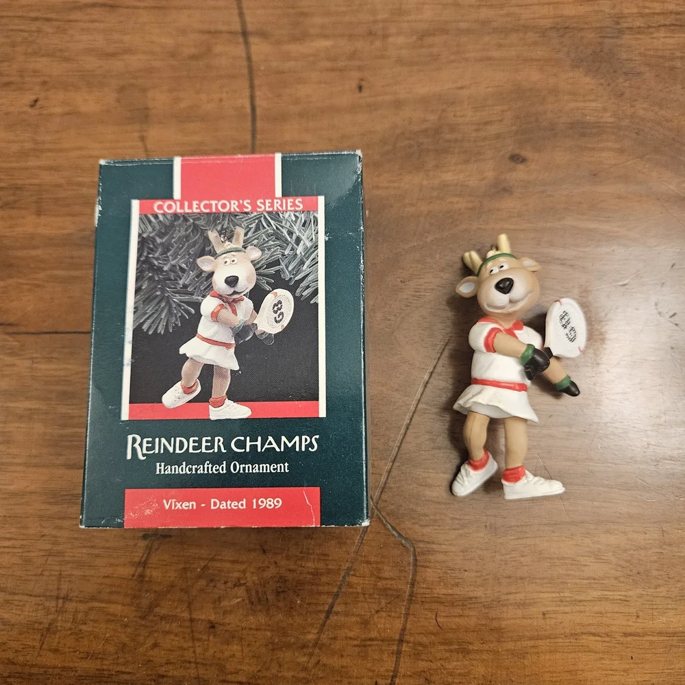 Hallmark 1989 Reindeer Champs Vixen Ornament Tennis Sports Handcrafted